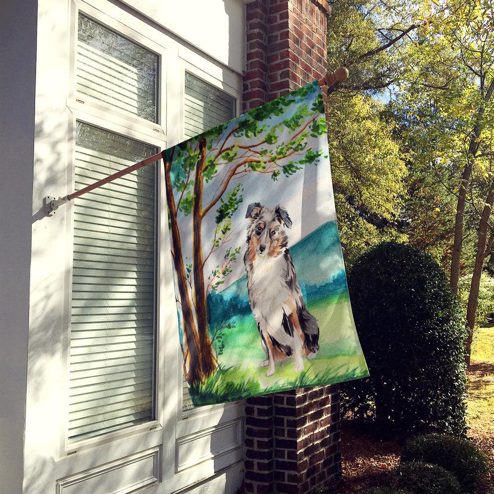 Under the Tree Australian Shepherd House Flag 28x40 Porch Sleeve Pole Decorative Outside Yard Banner Artwork Wall Hanging, Polyester