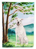 Under the Tree White Staffie Bull Terrier House Flag 28x40 Porch Sleeve Pole Decorative Outside Yard Banner Artwork Wall Hanging, Polyester