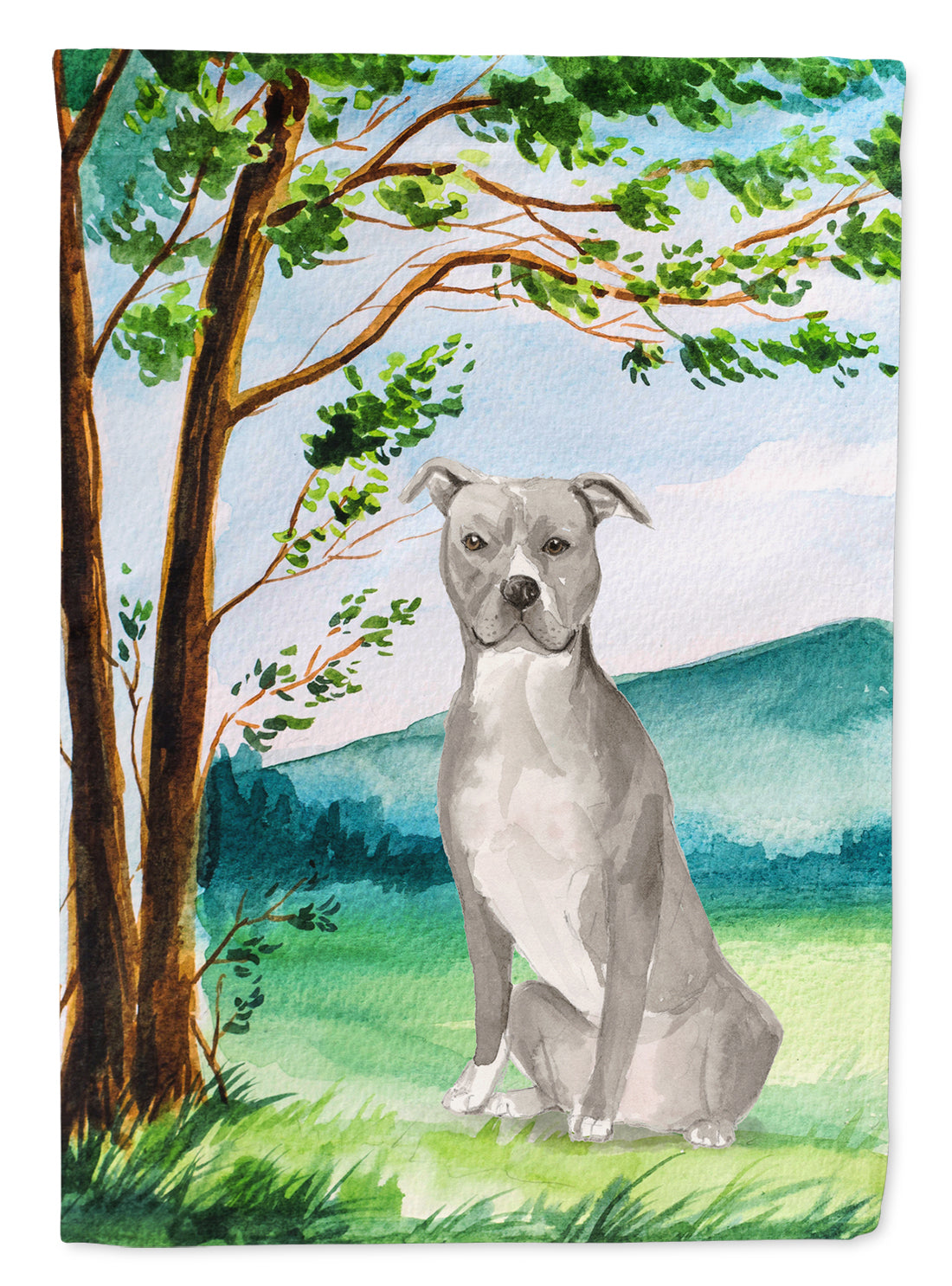 Under the Tree Staffordshire Bull Terrier House Flag 28x40 Porch Sleeve Pole Decorative Outside Yard Banner Artwork Wall Hanging, Polyester