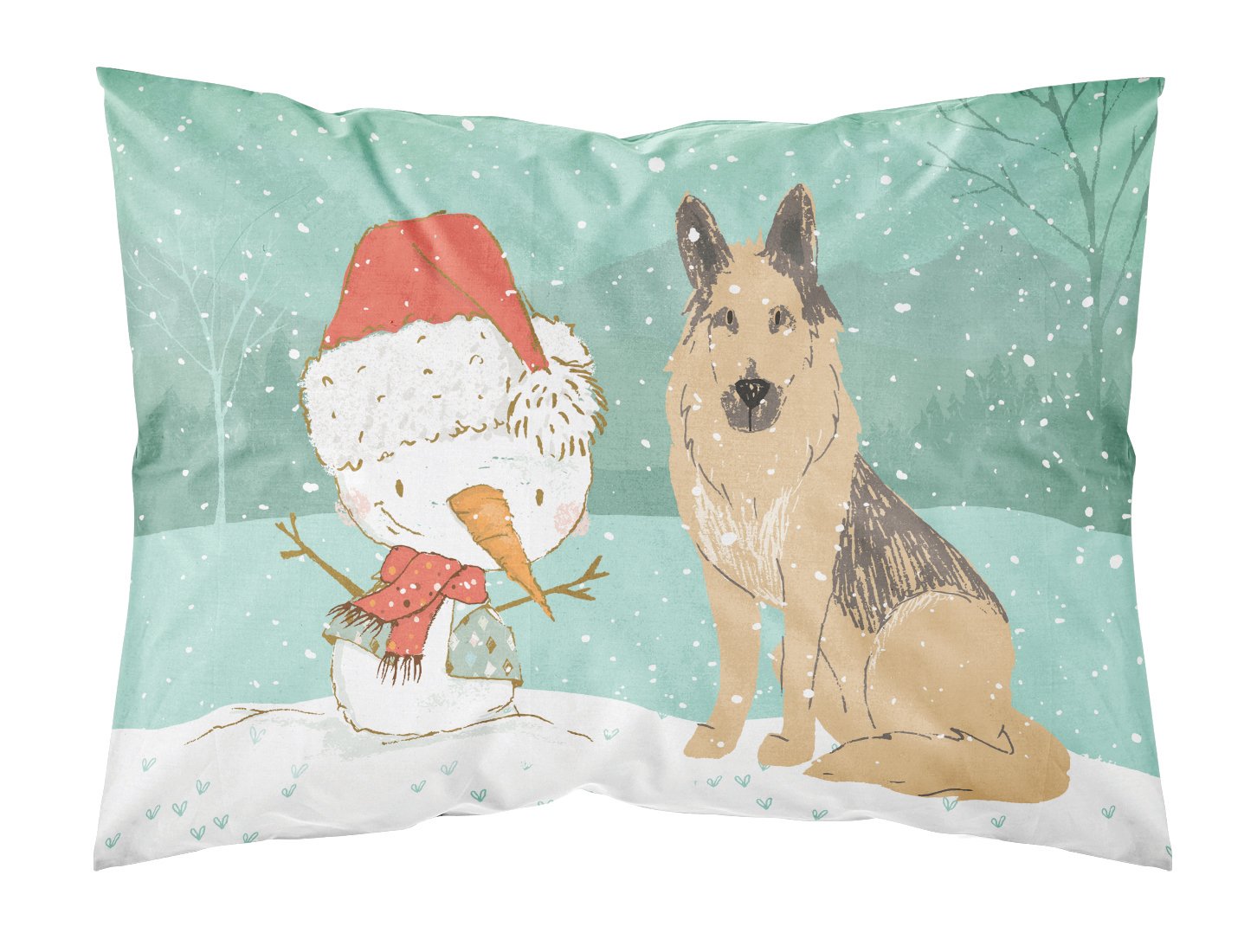 German Shepherd and Snowman Christmas Standard Pillowcase Lightweight Super Soft Easy Care Decorative Artwork Pillowcase, Standard