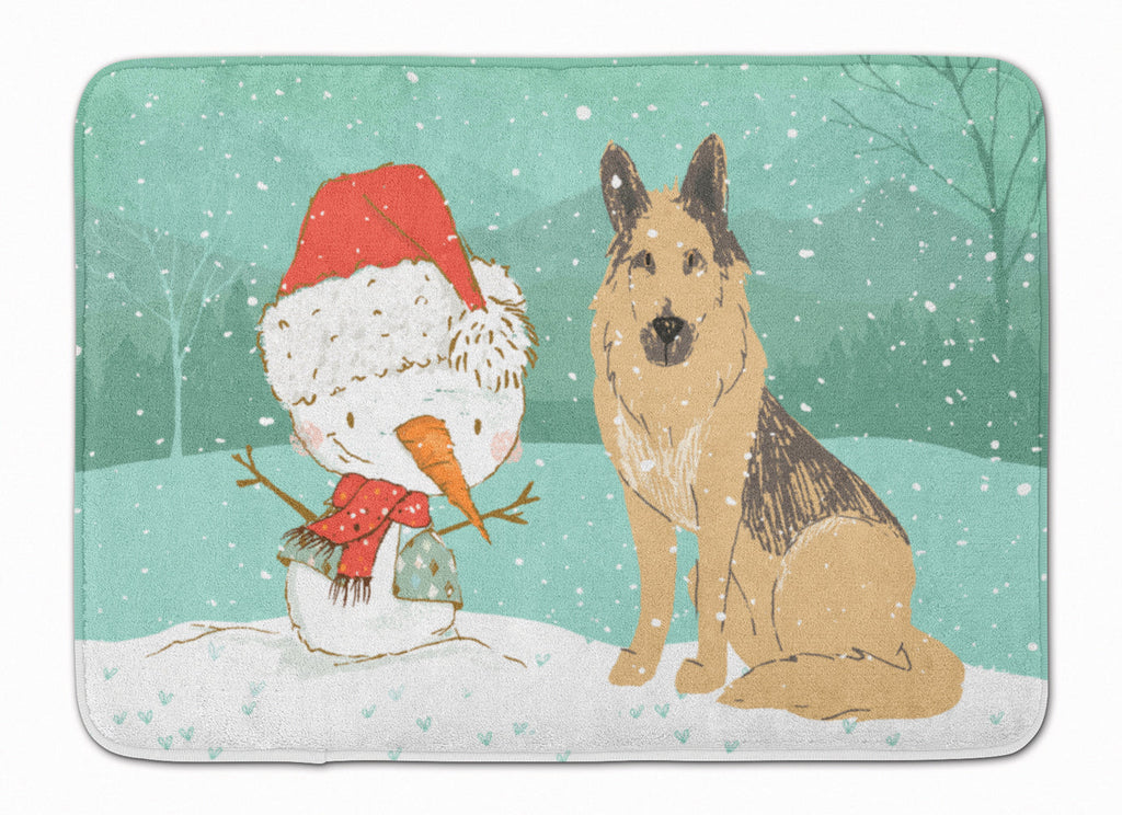 German Shepherd and Snowman Christmas Memory Foam Kitchen Mat Machine Washable Anti-Fatigue Cushion Comfort Bath or Kitchen Rug