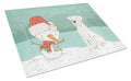 White Boxer and Snowman Christmas Cutting Board Tempered Glass Kitchen Cutting Surface, Heat Resistant Chopping, Non-Slip Feet, Food Prep & Serving