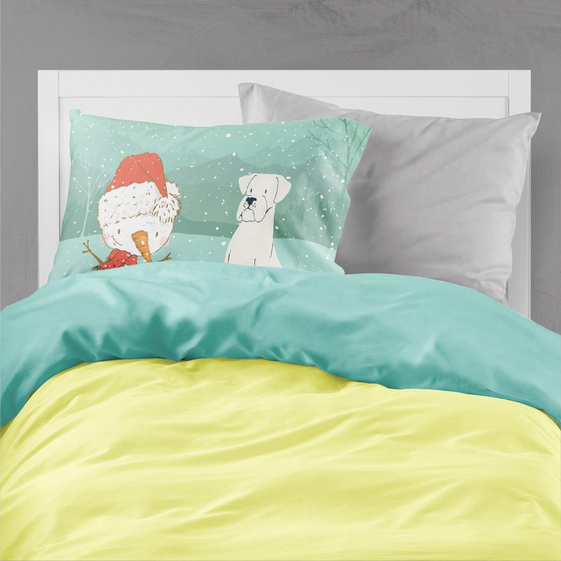 White Boxer and Snowman Christmas Standard Pillowcase Lightweight Super Soft Easy Care Decorative Artwork Pillowcase, Standard