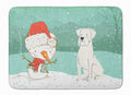 White Boxer and Snowman Christmas Memory Foam Kitchen Mat Machine Washable Anti-Fatigue Cushion Comfort Bath or Kitchen Rug