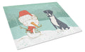 Black Boxer and Snowman Christmas Cutting Board Tempered Glass Kitchen Cutting Surface, Heat Resistant Chopping, Non-Slip Feet, Food Prep & Serving