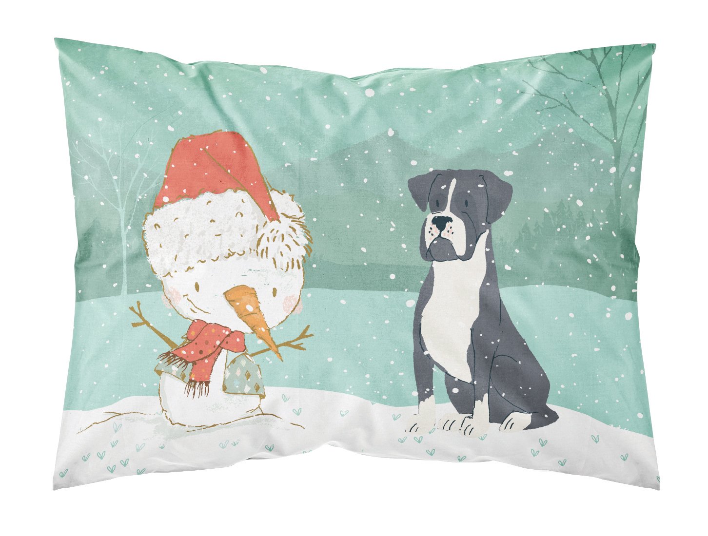 Black Boxer and Snowman Christmas Standard Pillowcase Lightweight Super Soft Easy Care Decorative Artwork Pillowcase, Standard