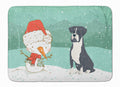 Black Boxer and Snowman Christmas Memory Foam Kitchen Mat Machine Washable Anti-Fatigue Cushion Comfort Bath or Kitchen Rug