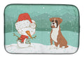Fawn Boxer and Snowman Christmas Dish Drying Mat Absorbent Dish Drying Mat Pad for Kitchen Counter Dish Drainer Mat for Countertop, 14 x 21", Multicolor