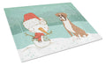Fawn Boxer and Snowman Christmas Cutting Board Tempered Glass Kitchen Cutting Surface, Heat Resistant Chopping, Non-Slip Feet, Food Prep & Serving
