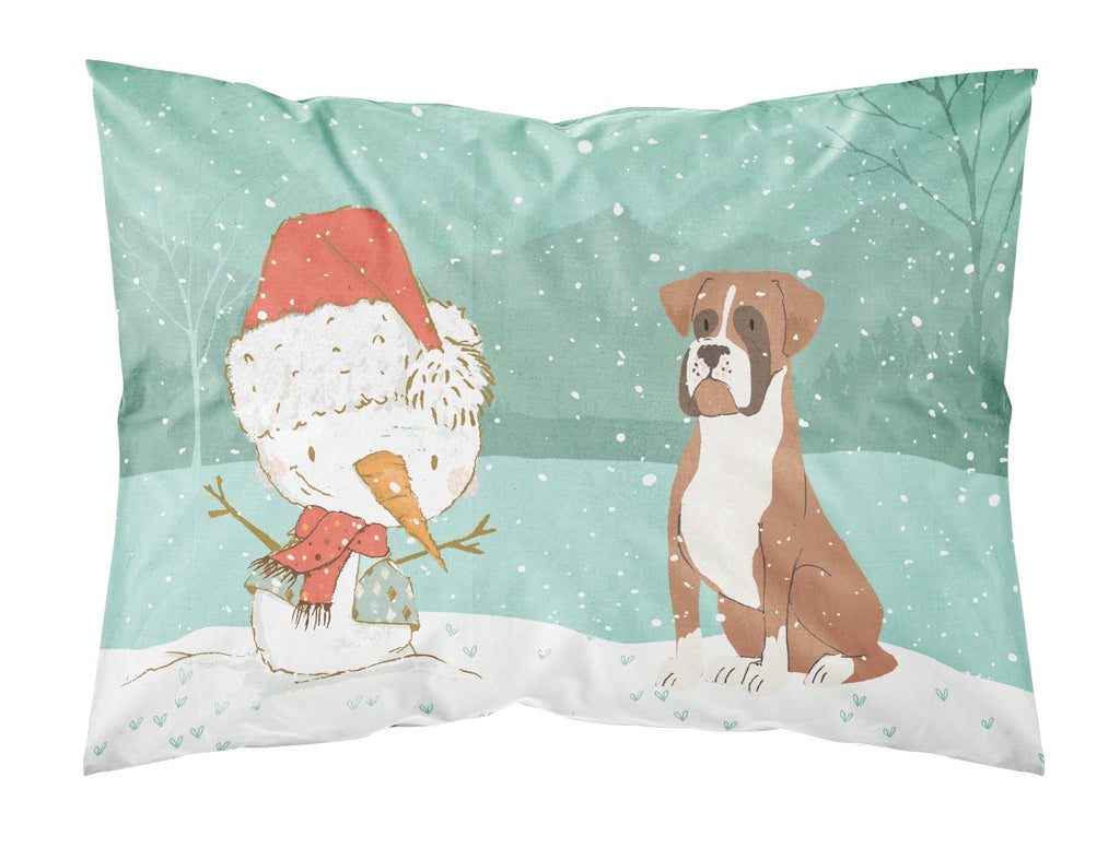 Fawn Boxer and Snowman Christmas Standard Pillowcase Lightweight Super Soft Easy Care Decorative Artwork Pillowcase, Standard