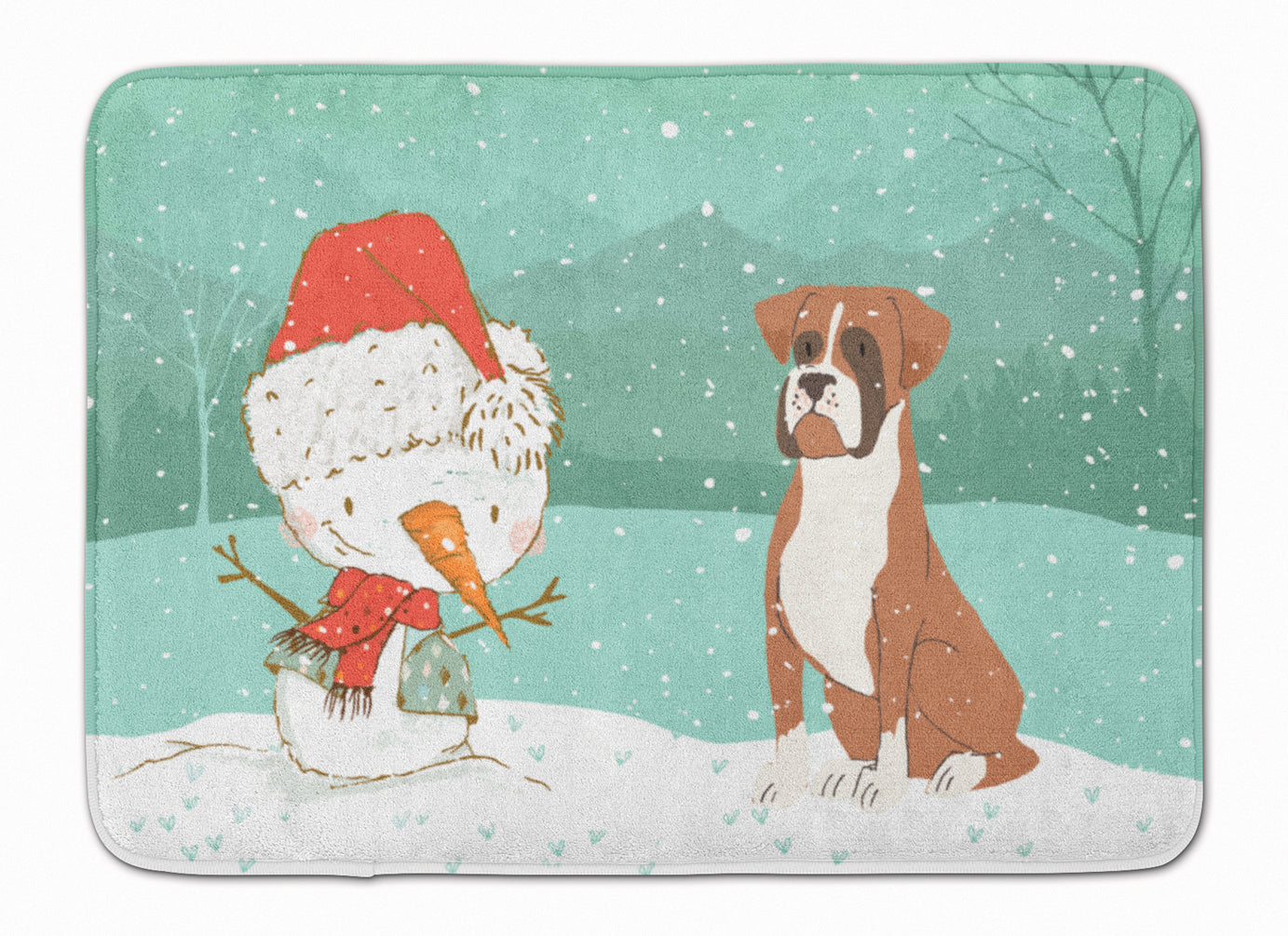 Fawn Boxer and Snowman Christmas Memory Foam Kitchen Mat Machine Washable Anti-Fatigue Cushion Comfort Bath or Kitchen Rug