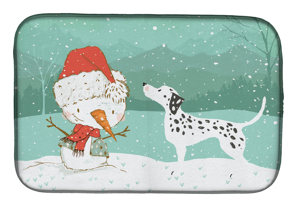 Dalmatian and Snowman Christmas Dish Drying Mat Absorbent Dish Drying Mat Pad for Kitchen Counter Dish Drainer Mat for Countertop, 14 x 21", Multicolor