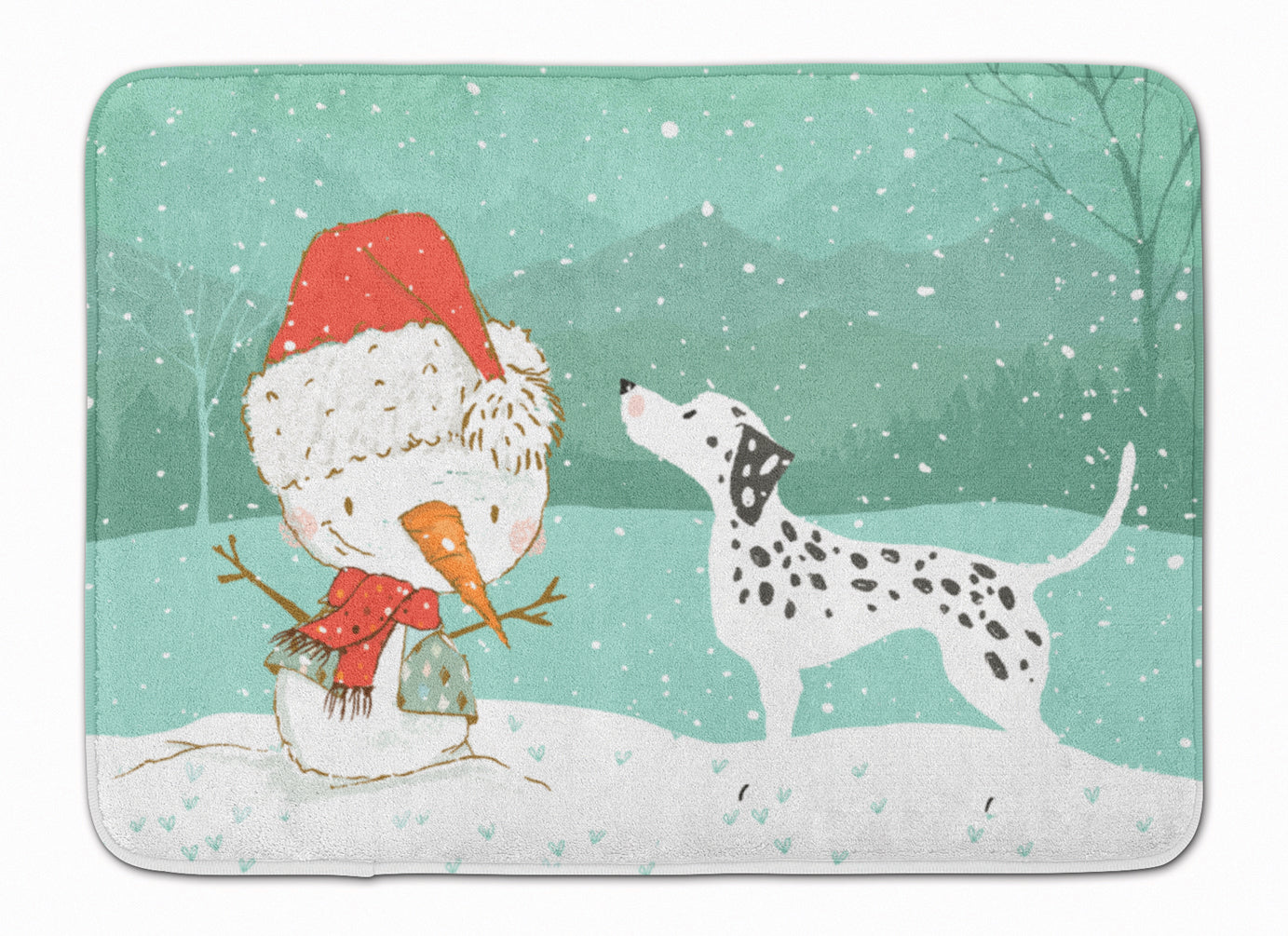 Dalmatian and Snowman Christmas Memory Foam Kitchen Mat Machine Washable Anti-Fatigue Cushion Comfort Bath or Kitchen Rug