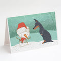 Doberman and Snowman Christmas Greeting Cards Pack of 8 Blank Cards with Envelopes Whimsical A7 Size 5x7