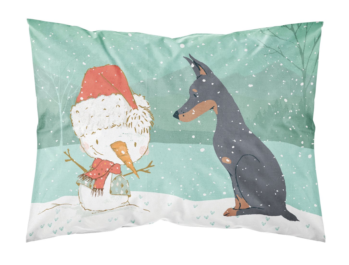 Doberman and Snowman Christmas Standard Pillowcase Lightweight Super Soft Easy Care Decorative Artwork Pillowcase, Standard