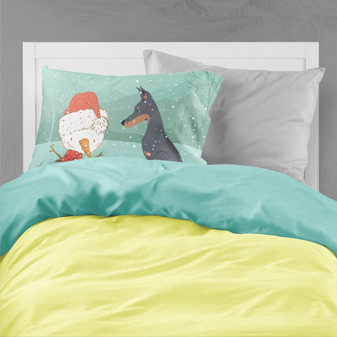 Doberman and Snowman Christmas Standard Pillowcase Lightweight Super Soft Easy Care Decorative Artwork Pillowcase, Standard