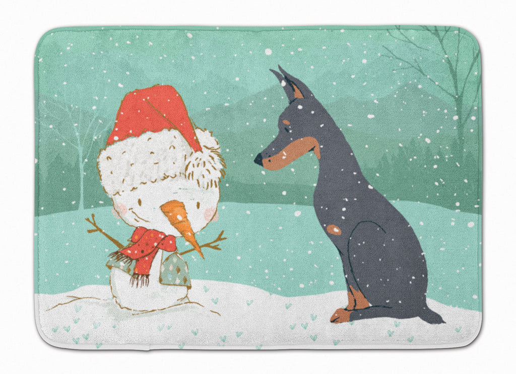 Doberman and Snowman Christmas Memory Foam Kitchen Mat Machine Washable Anti-Fatigue Cushion Comfort Bath or Kitchen Rug
