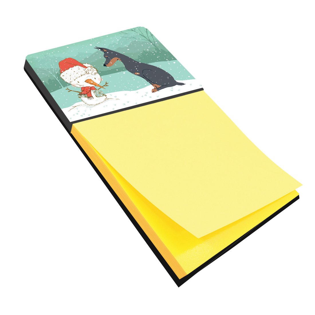 Doberman and Snowman Christmas Watercolor Sticky Note Holder Refillable Dispenser Desk Accessory 3x3 Pad Gift