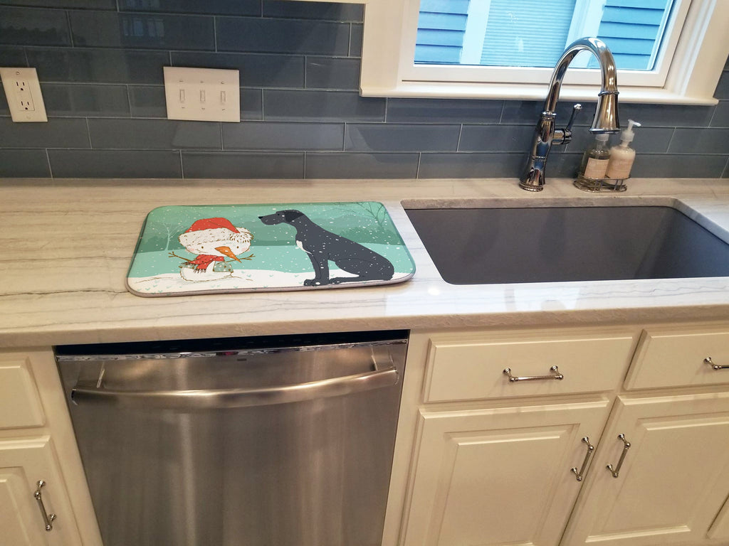 Black Great Dane and Snowman Christmas Dish Drying Mat Absorbent Dish Drying Mat Pad for Kitchen Counter Dish Drainer Mat for Countertop, 14 x 21", Multicolor