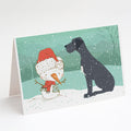 Black Great Dane and Snowman Christmas Greeting Cards Pack of 8 Blank Cards with Envelopes Whimsical A7 Size 5x7