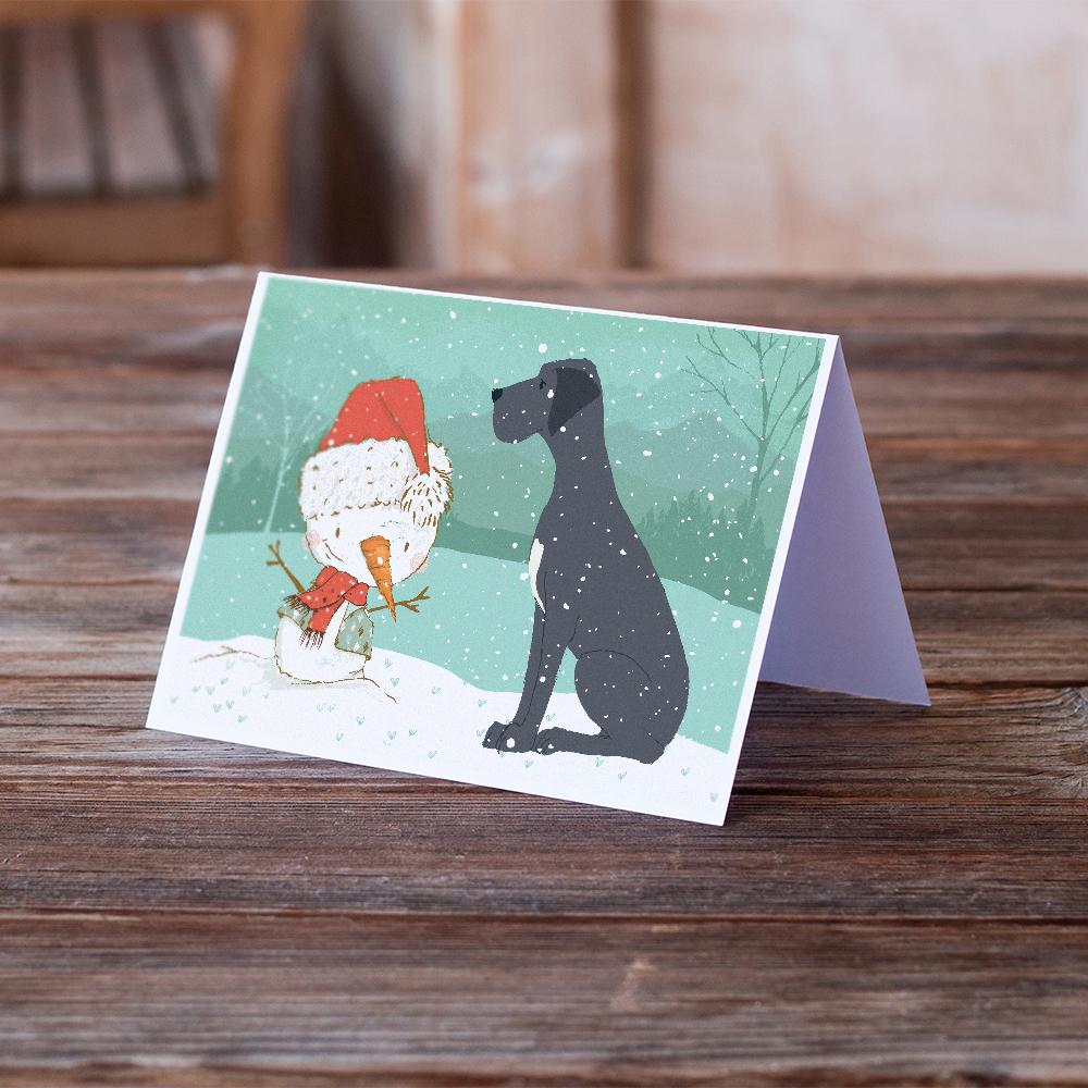 Black Great Dane and Snowman Christmas Greeting Cards Pack of 8 Blank Cards with Envelopes Whimsical A7 Size 5x7