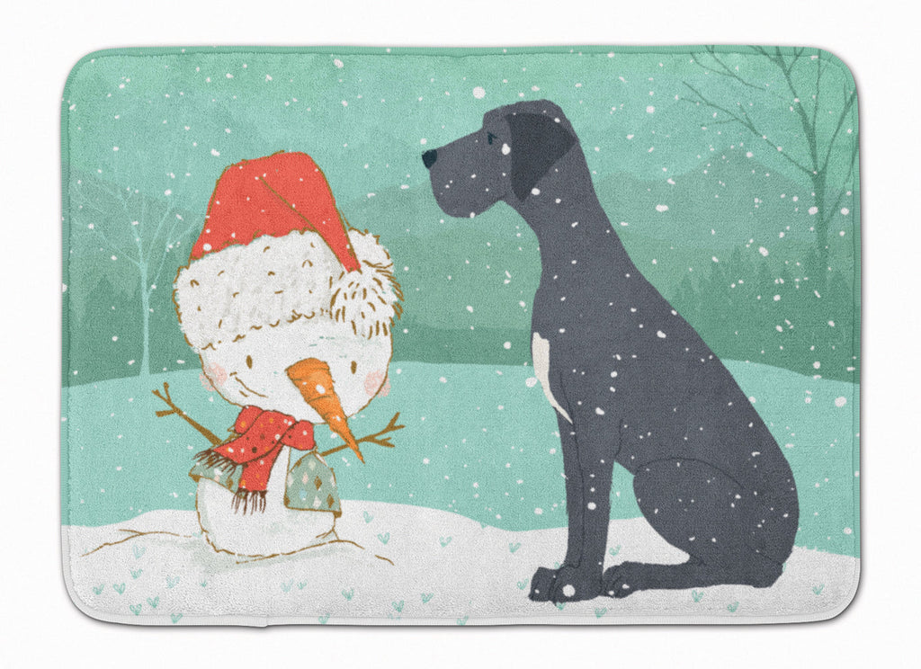 Black Great Dane and Snowman Christmas Memory Foam Kitchen Mat Machine Washable Anti-Fatigue Cushion Comfort Bath or Kitchen Rug