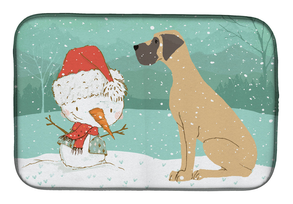 Fawn Natural Great Dane Snowman Christmas Dish Drying Mat Absorbent Dish Drying Mat Pad for Kitchen Counter Dish Drainer Mat for Countertop, 14 x 21", Multicolor