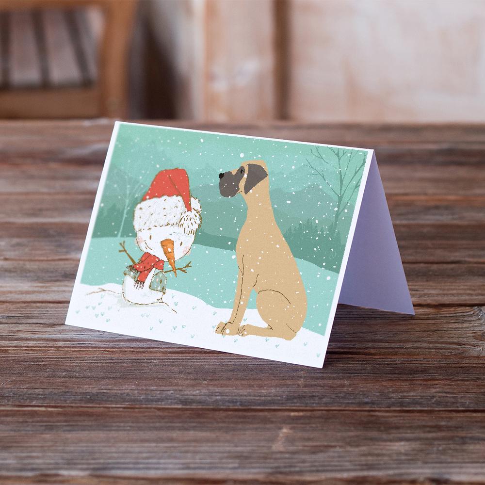 Fawn Natural Great Dane Snowman Christmas Greeting Cards Pack of 8 Blank Cards with Envelopes Whimsical A7 Size 5x7