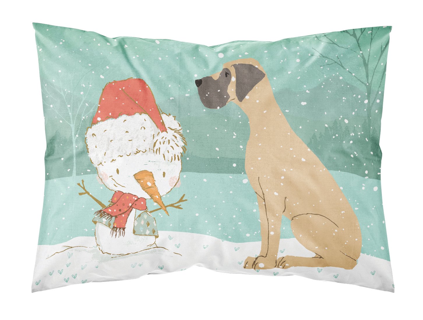 Fawn Natural Great Dane Snowman Christmas Standard Pillowcase Lightweight Super Soft Easy Care Decorative Artwork Pillowcase, Standard