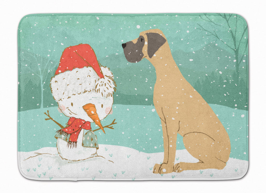 Fawn Natural Great Dane Snowman Christmas Memory Foam Kitchen Mat Machine Washable Anti-Fatigue Cushion Comfort Bath or Kitchen Rug