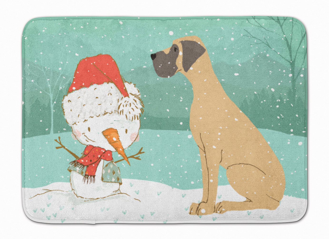 Fawn Natural Great Dane Snowman Christmas Memory Foam Kitchen Mat Machine Washable Anti-Fatigue Cushion Comfort Bath or Kitchen Rug