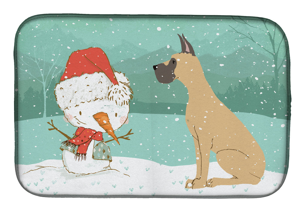Cropped Fawn Great Dane Snowman Christmas Dish Drying Mat Absorbent Dish Drying Mat Pad for Kitchen Counter Dish Drainer Mat for Countertop, 14 x 21", Multicolor