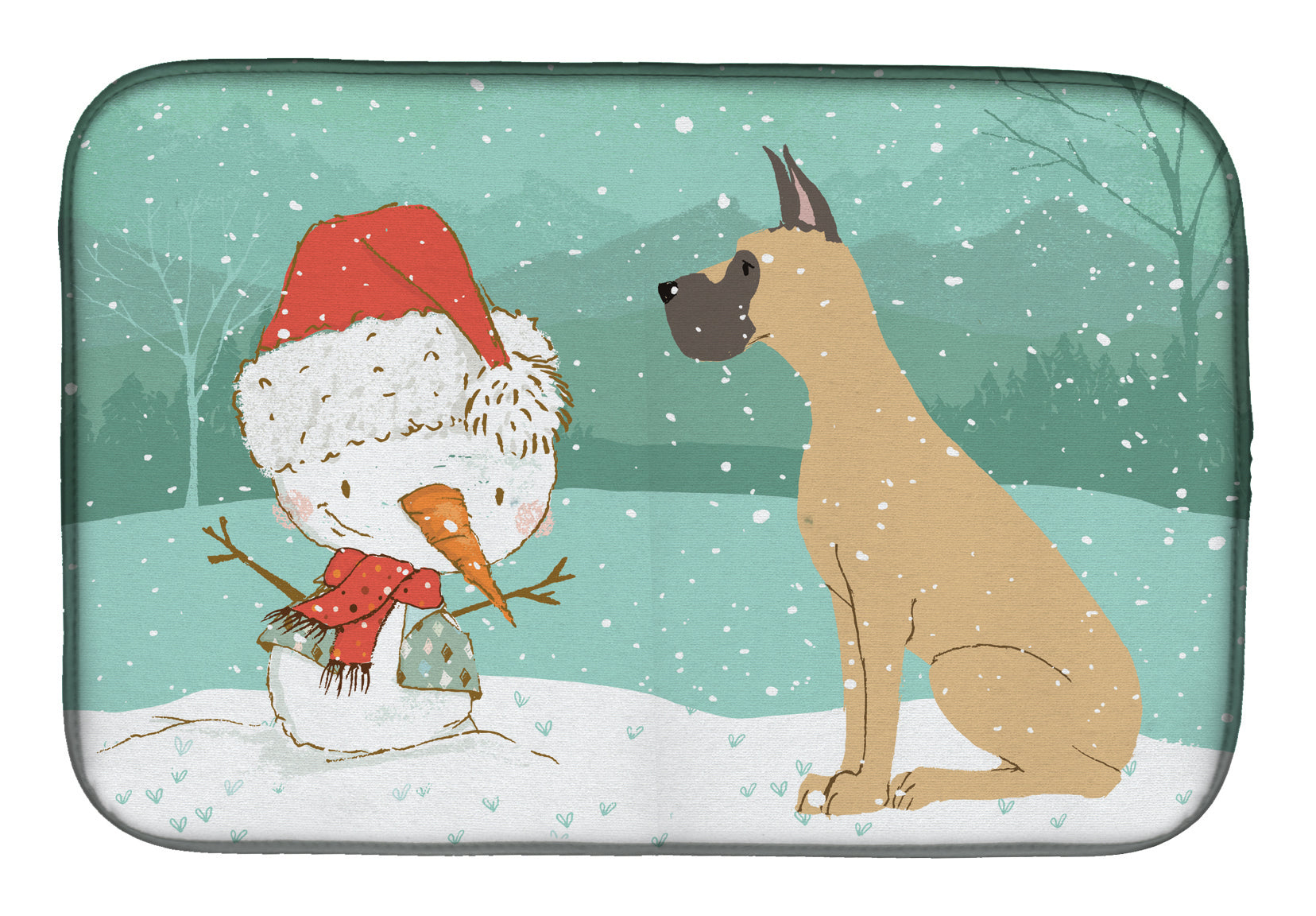 Cropped Fawn Great Dane Snowman Christmas Dish Drying Mat Absorbent Dish Drying Mat Pad for Kitchen Counter Dish Drainer Mat for Countertop, 14 x 21", Multicolor