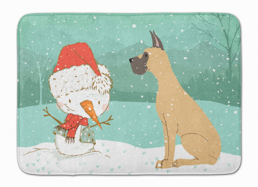 Cropped Fawn Great Dane Snowman Christmas Memory Foam Kitchen Mat Machine Washable Anti-Fatigue Cushion Comfort Bath or Kitchen Rug