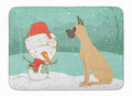Cropped Fawn Great Dane Snowman Christmas Memory Foam Kitchen Mat Machine Washable Anti-Fatigue Cushion Comfort Bath or Kitchen Rug