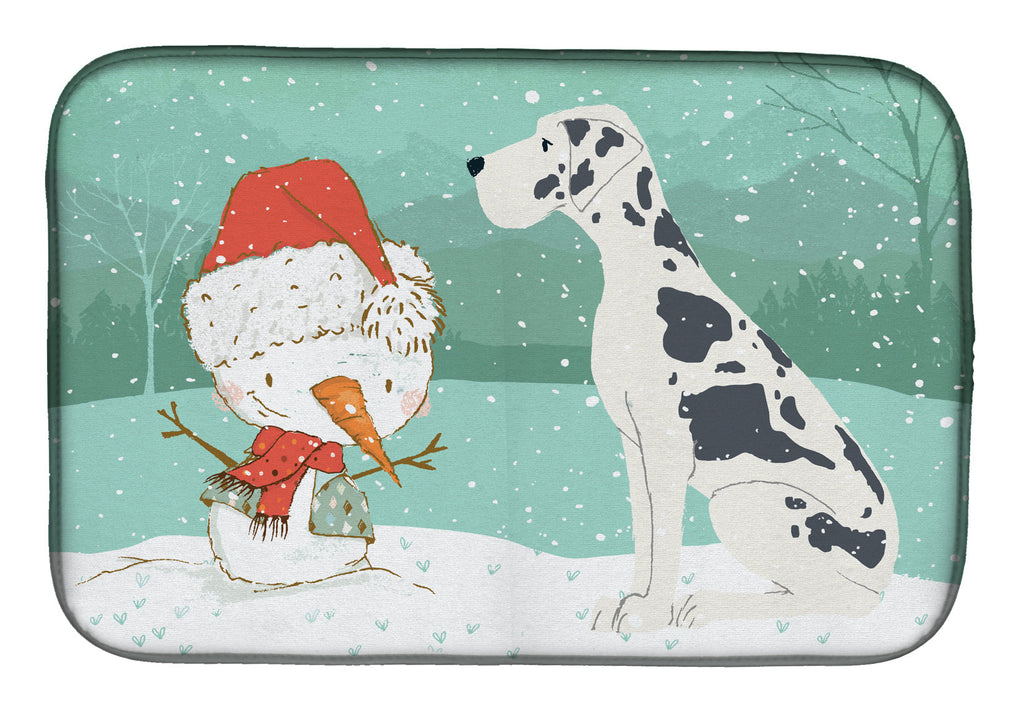 Harlequin Great Dane Snowman Christmas Dish Drying Mat Absorbent Dish Drying Mat Pad for Kitchen Counter Dish Drainer Mat for Countertop, 14 x 21", Multicolor