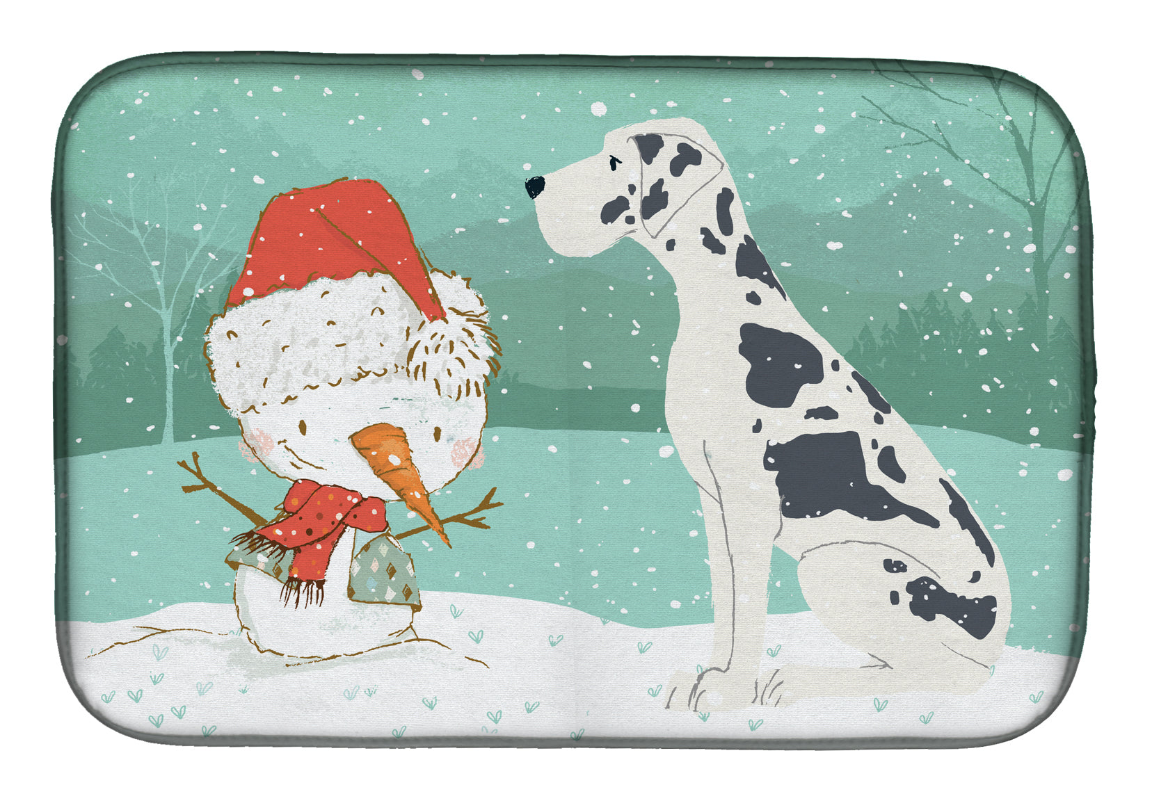 Harlequin Great Dane Snowman Christmas Dish Drying Mat Absorbent Dish Drying Mat Pad for Kitchen Counter Dish Drainer Mat for Countertop, 14 x 21", Multicolor