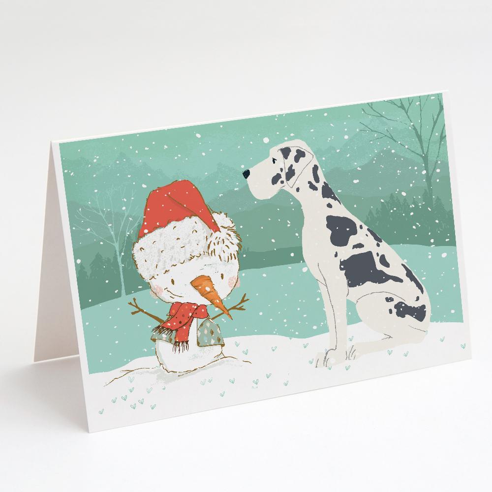 Harlequin Great Dane Snowman Christmas Greeting Cards Pack of 8 Blank Cards with Envelopes Whimsical A7 Size 5x7