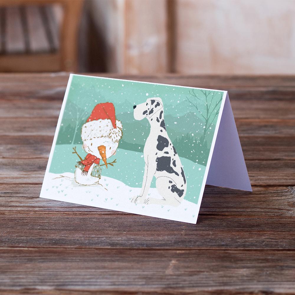 Harlequin Great Dane Snowman Christmas Greeting Cards Pack of 8 Blank Cards with Envelopes Whimsical A7 Size 5x7