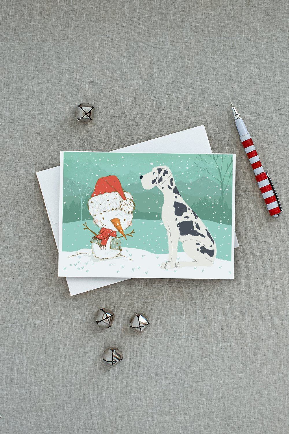 Harlequin Great Dane Snowman Christmas Greeting Cards Pack of 8 Blank Cards with Envelopes Whimsical A7 Size 5x7