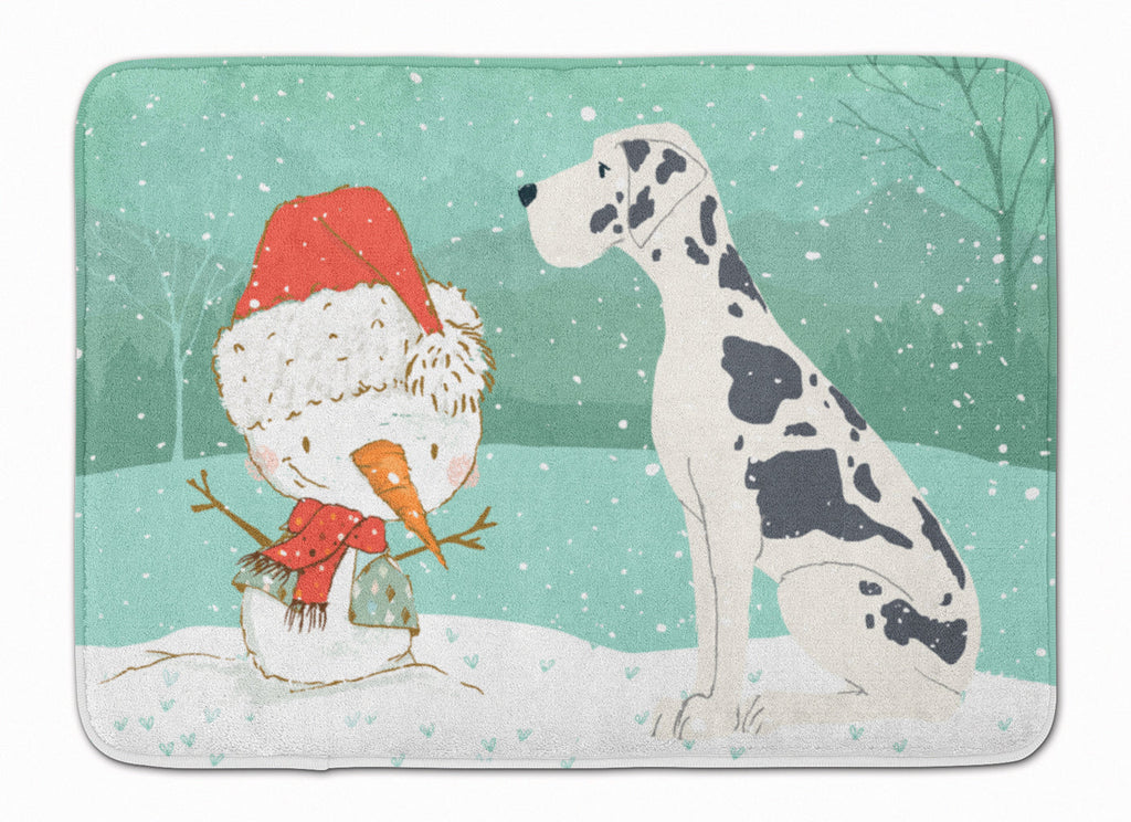 Harlequin Great Dane Snowman Christmas Memory Foam Kitchen Mat Machine Washable Anti-Fatigue Cushion Comfort Bath or Kitchen Rug