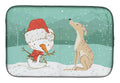 Brindle Greyhound Snowman Christmas Dish Drying Mat Absorbent Dish Drying Mat Pad for Kitchen Counter Dish Drainer Mat for Countertop, 14 x 21", Multicolor