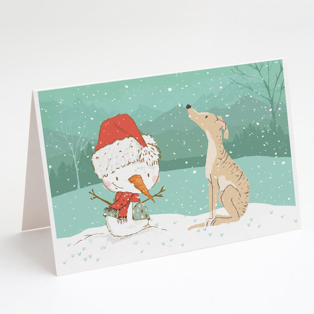 Brindle Greyhound Snowman Christmas Greeting Cards Pack of 8 Blank Cards with Envelopes Whimsical A7 Size 5x7