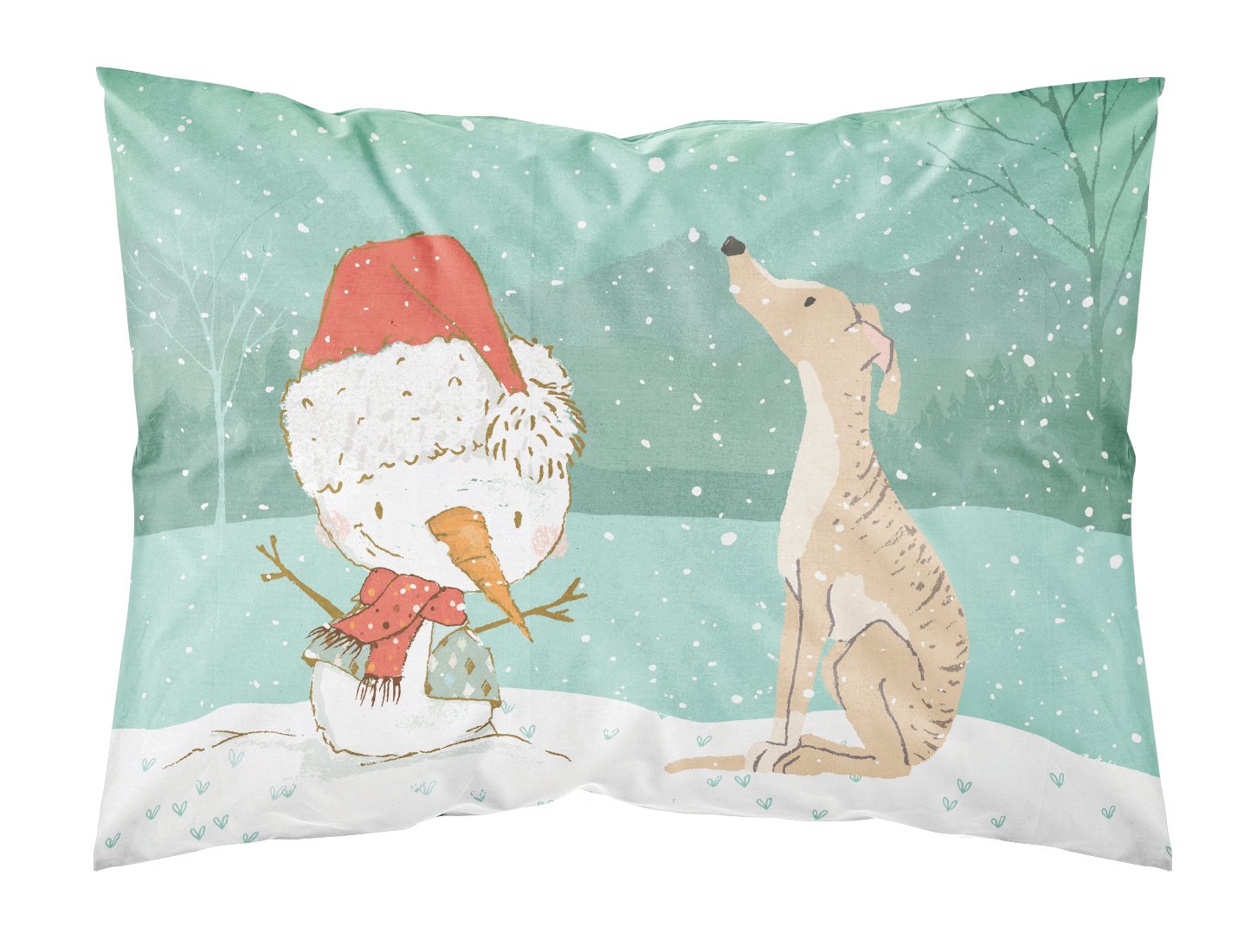 Brindle Greyhound Snowman Christmas Standard Pillowcase Lightweight Super Soft Easy Care Decorative Artwork Pillowcase, Standard
