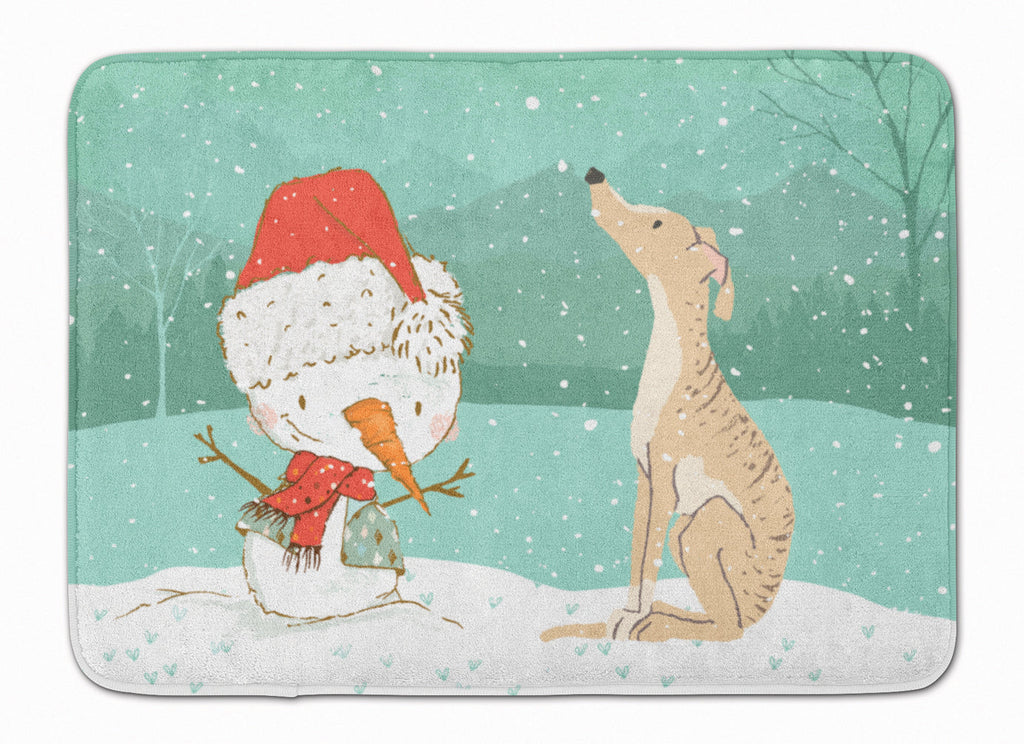 Brindle Greyhound Snowman Christmas Memory Foam Kitchen Mat Machine Washable Anti-Fatigue Cushion Comfort Bath or Kitchen Rug