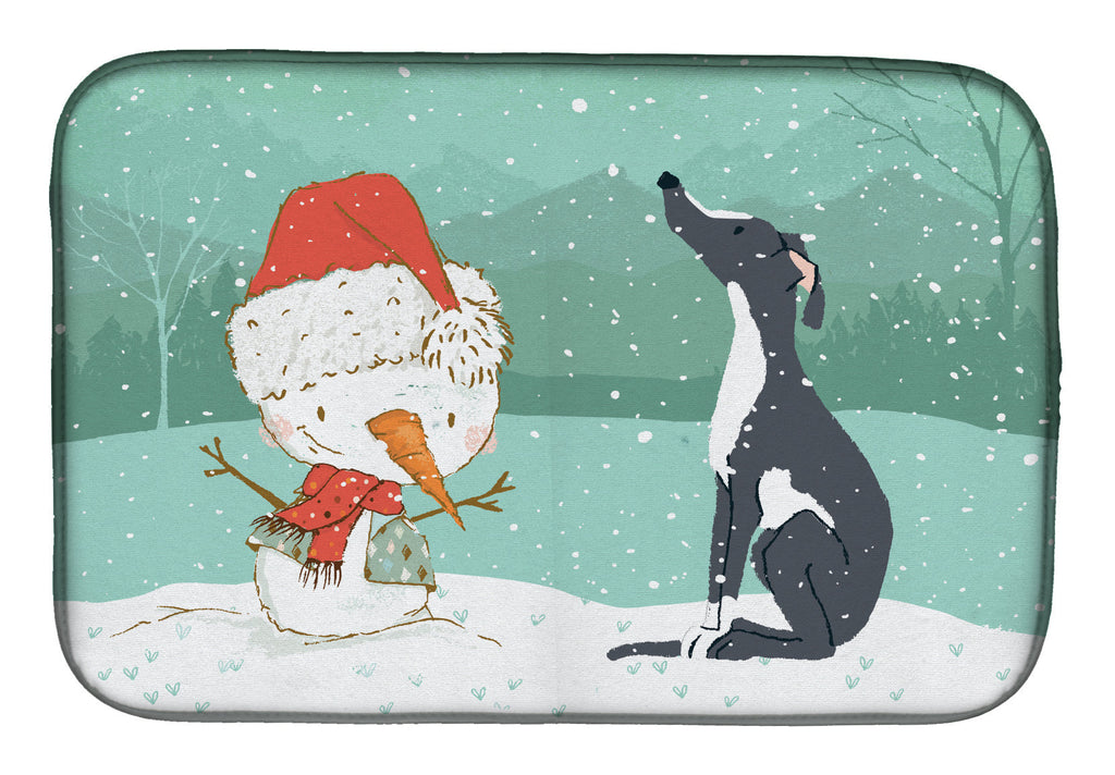 Black Greyhound Snowman Christmas Dish Drying Mat Absorbent Dish Drying Mat Pad for Kitchen Counter Dish Drainer Mat for Countertop, 14 x 21", Multicolor