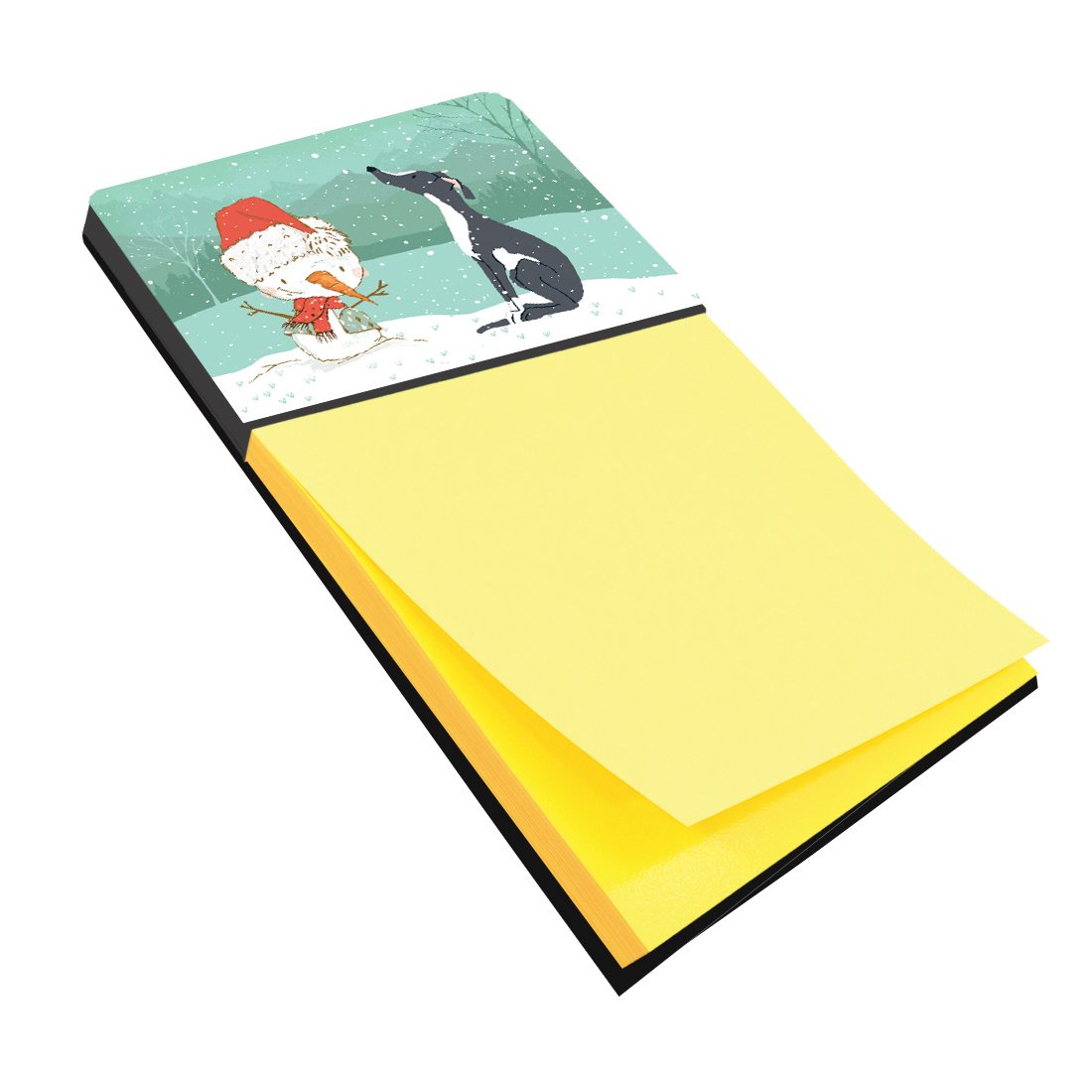 Black Greyhound Snowman Christmas Watercolor Sticky Note Holder Refillable Dispenser Desk Accessory 3x3 Pad Gift