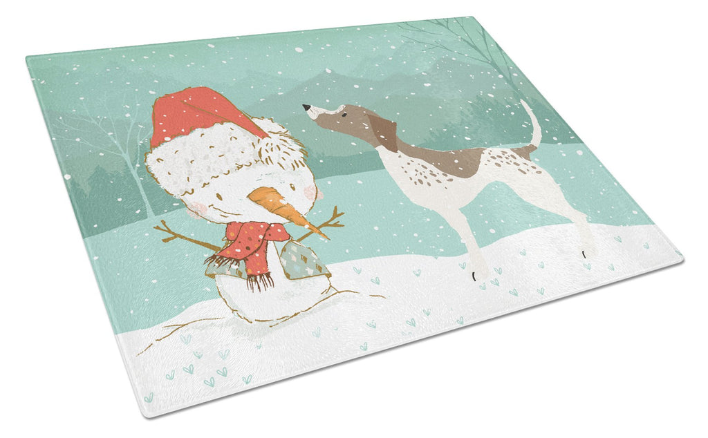 German Shorthair Snowman Christmas Cutting Board Tempered Glass Kitchen Cutting Surface, Heat Resistant Chopping, Non-Slip Feet, Food Prep & Serving
