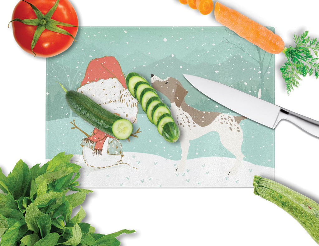 German Shorthair Snowman Christmas Cutting Board Tempered Glass Kitchen Cutting Surface, Heat Resistant Chopping, Non-Slip Feet, Food Prep & Serving