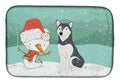 Siberian Husky Snowman Christmas Dish Drying Mat Absorbent Dish Drying Mat Pad for Kitchen Counter Dish Drainer Mat for Countertop, 14 x 21", Multicolor